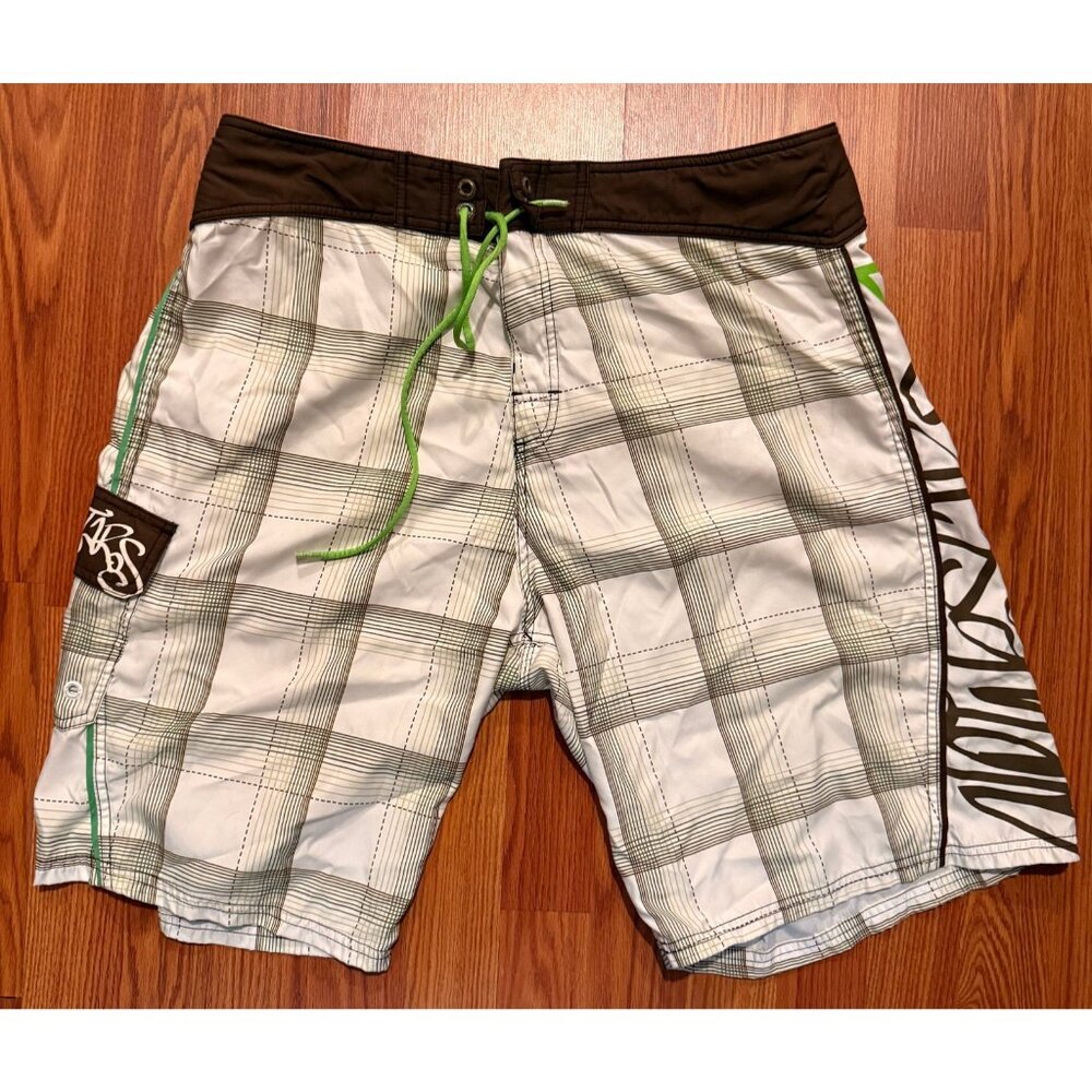 Alpinestars Board Shorts Mens 36 11" Swim Trunks Plaid AOP Skater Y2K
